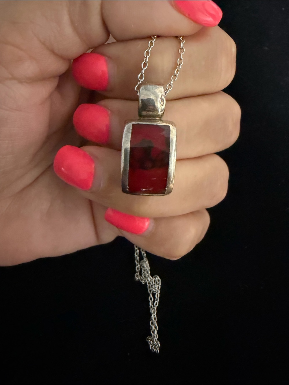 925 Sterling silver Mexico ATI red Jasper pendant and chain
